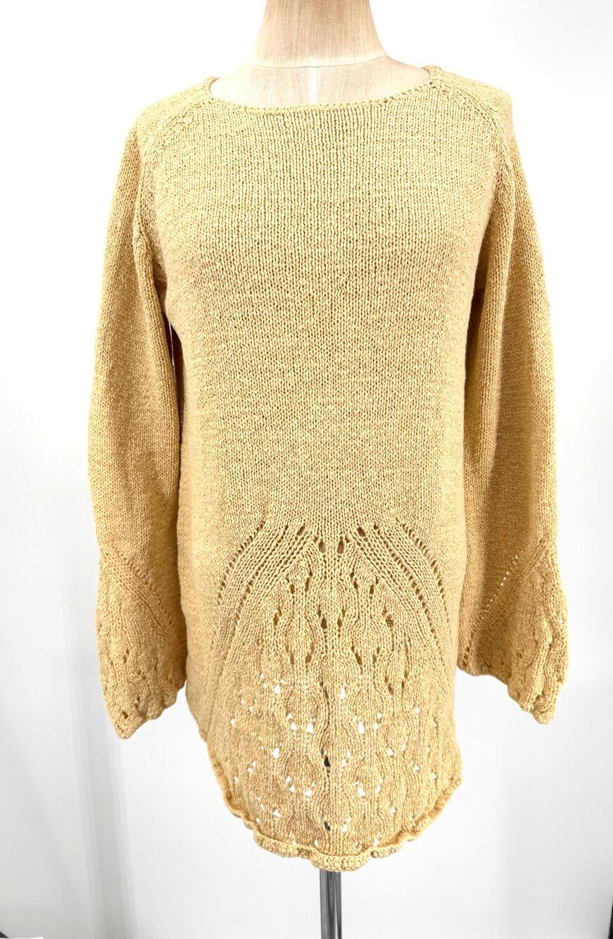 J.Jill Knit Butter Yellow Dress Swimsuuit Coverup Bell Sleeves Cotton Size Small